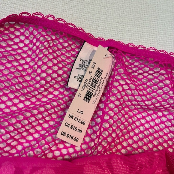 *NWT* Victoria’s Secret L 💕 Dream Angels Hot Pink Floral Fishnet Cheeky Panty - Picture 3 of 4
